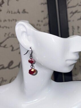 💜3/$12✨ Dark Cherry Red Aurora Borealis Crystal Drop Earrings Whimsigoth